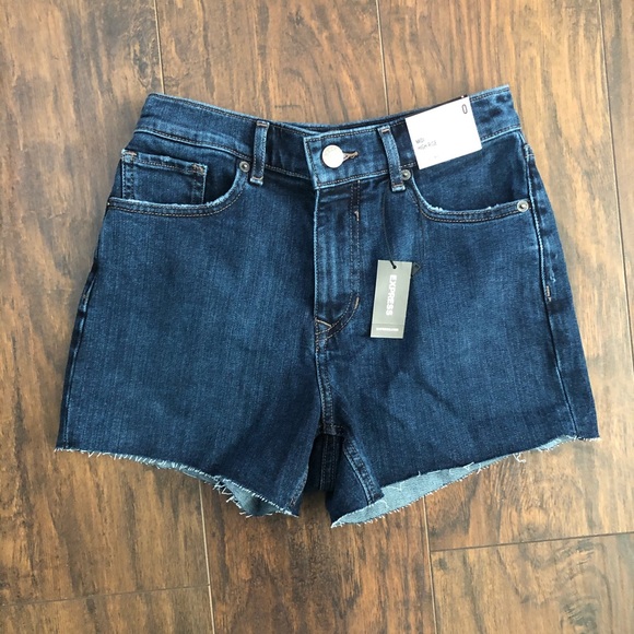 Express Pants - MIDI HIGH RISE JEAN SHORTS DARK WASH